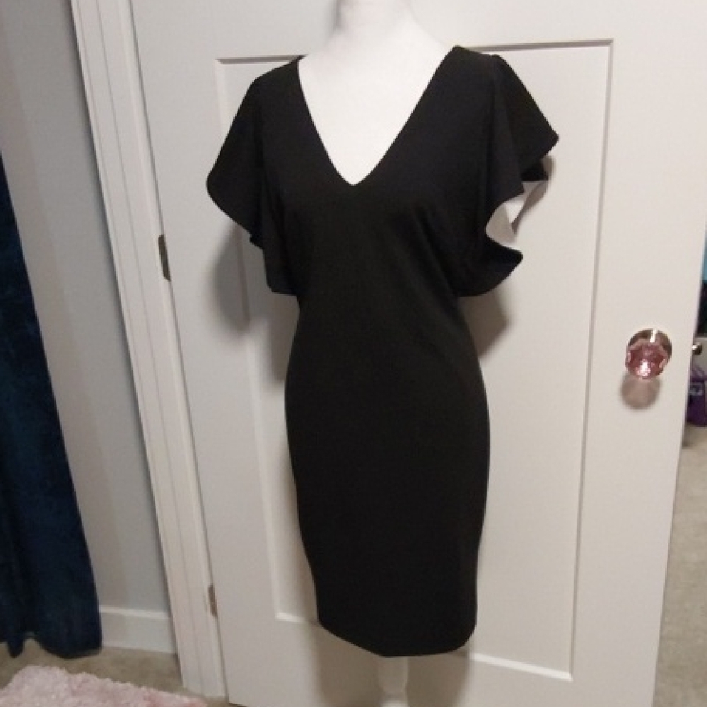 WHBM Black Flutter Sleeve Dress